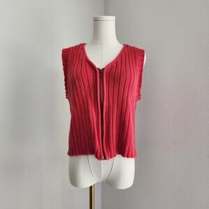 Vintage White Stag Red Ribbed Knit Sleeveless Zip Up Sweater Vest L